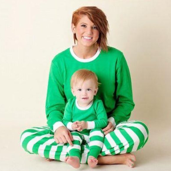 Matching Green Striped Winter Christmas Family Pajamas PJs Mix & Match - Picture 2 of 13